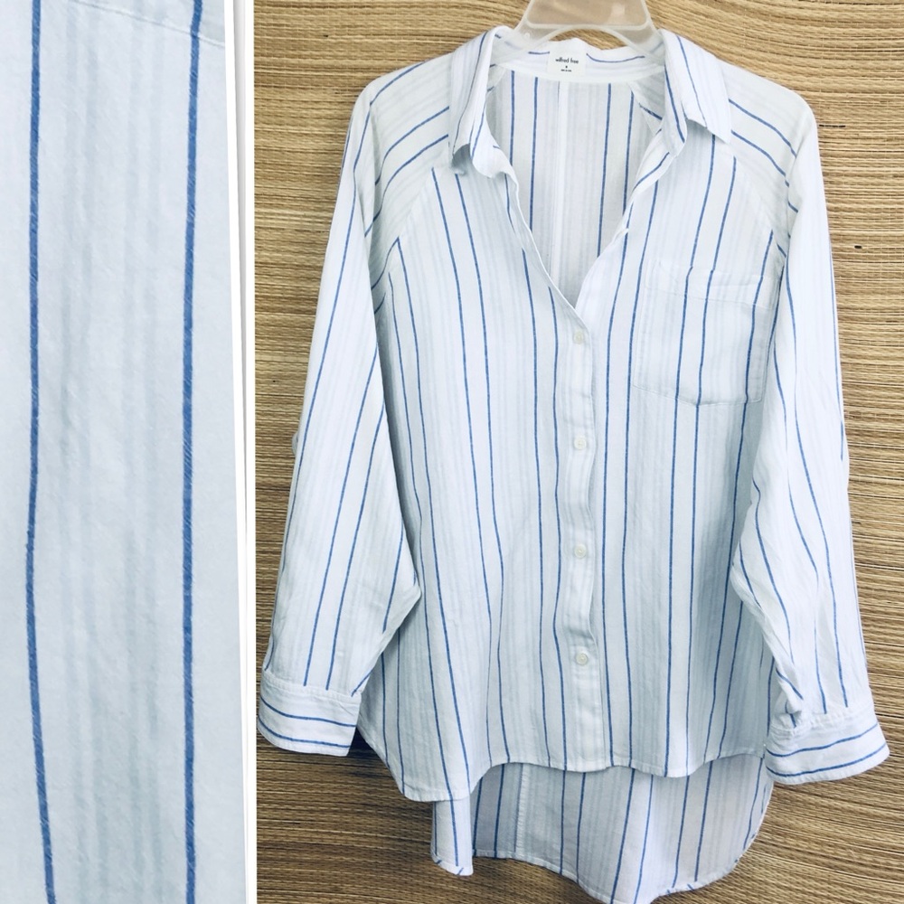 Aritzia Blue and White Striped Button Down Shirt